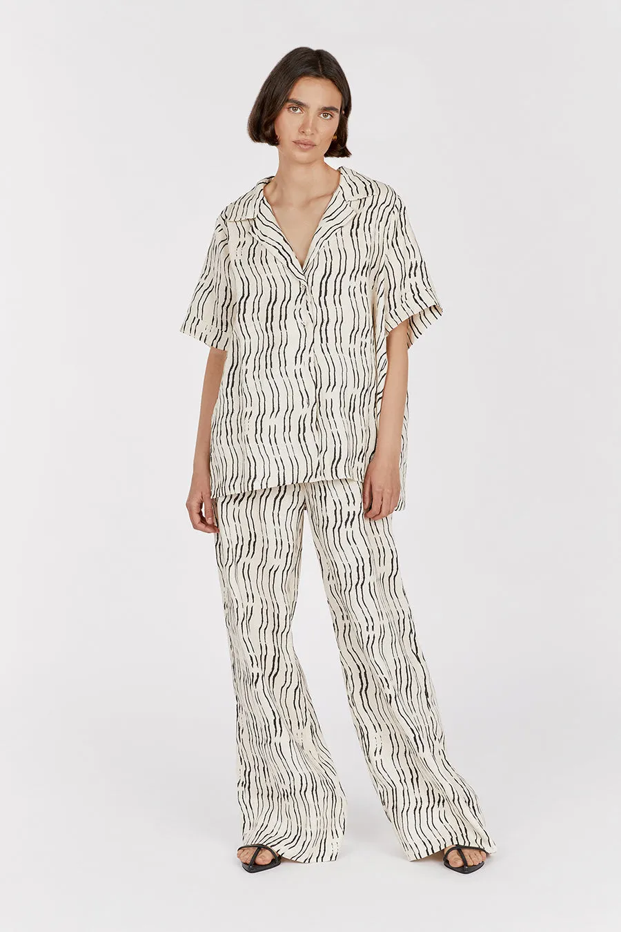 CLAIR CREAM STRIPE LINEN SHIRT sold by Dissh