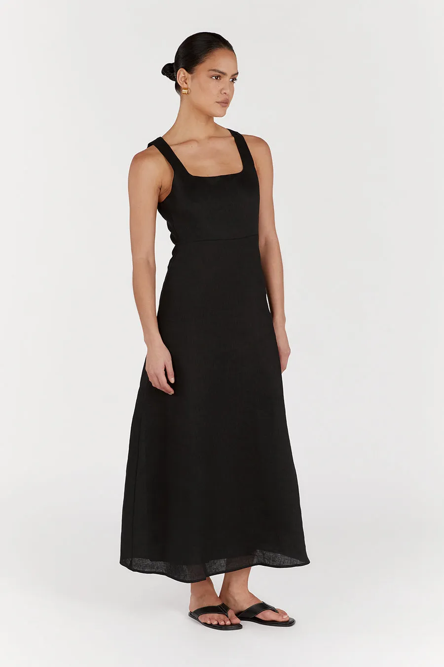 SHANNON BLACK LINEN MIDI DRESS sold by Dissh product image thumbnail 3