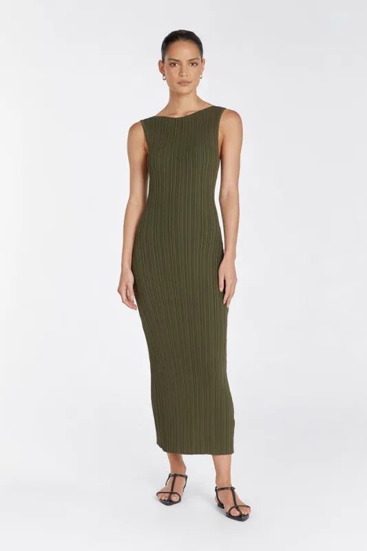 SIENNA OLIVE KNIT MIDI DRESS sold by Dissh