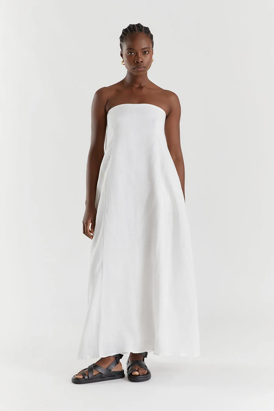 KARNEY WHITE LINEN STRAPLESS DRESS sold by Dissh