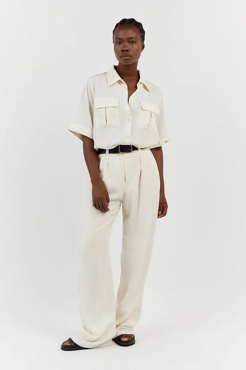 AMELIA OFF WHITE LINEN BLEND PANT sold by Dissh