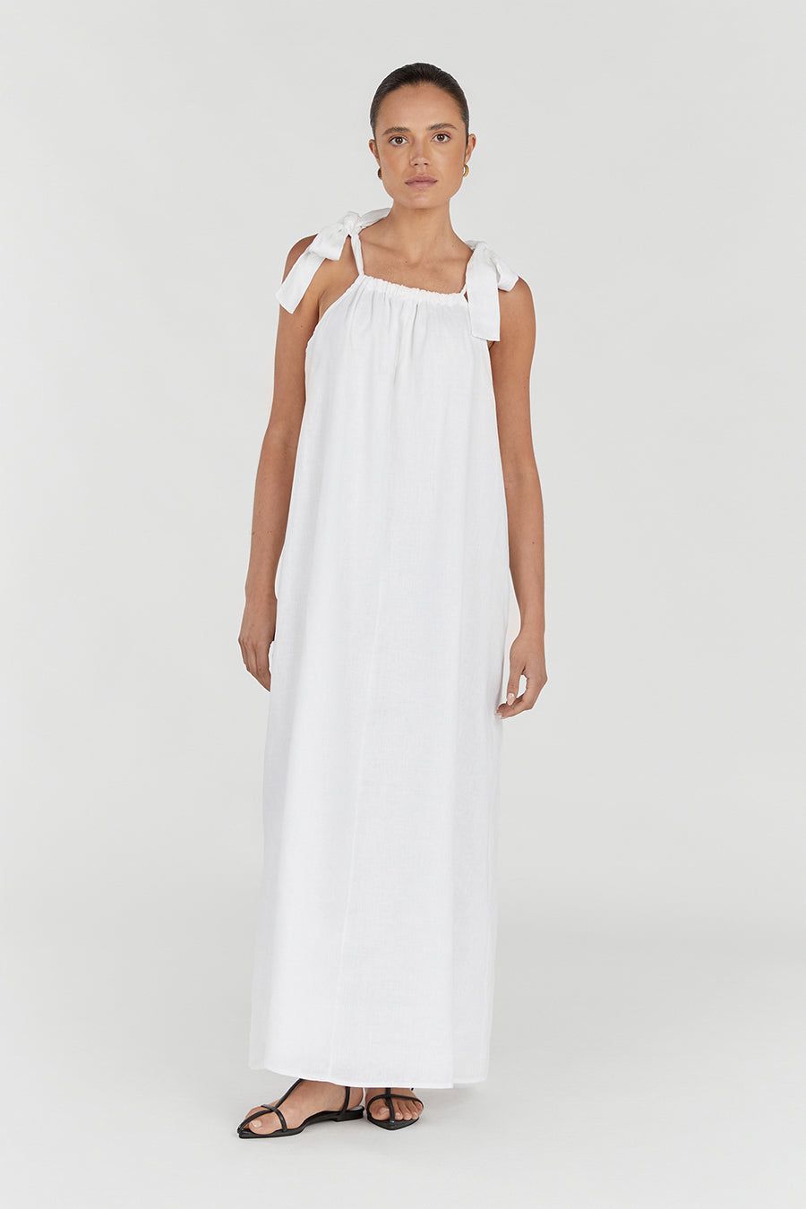 SAYLOR WHITE BOW LINEN MAXI DRESS sold by Dissh