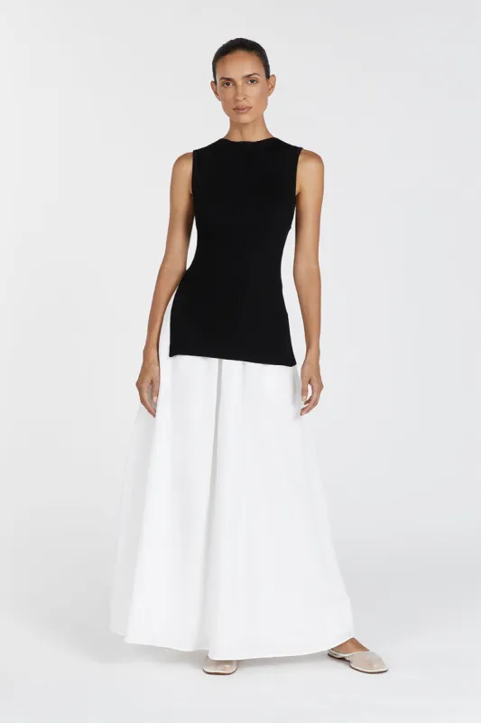 GEMIMA WHITE LINEN MIDI SKIRT sold by Dissh