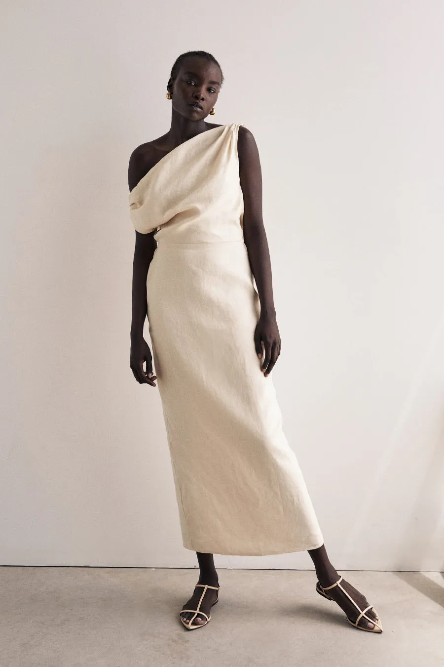 CASS BUTTERMILK LINEN MIDI DRESS sold by Dissh