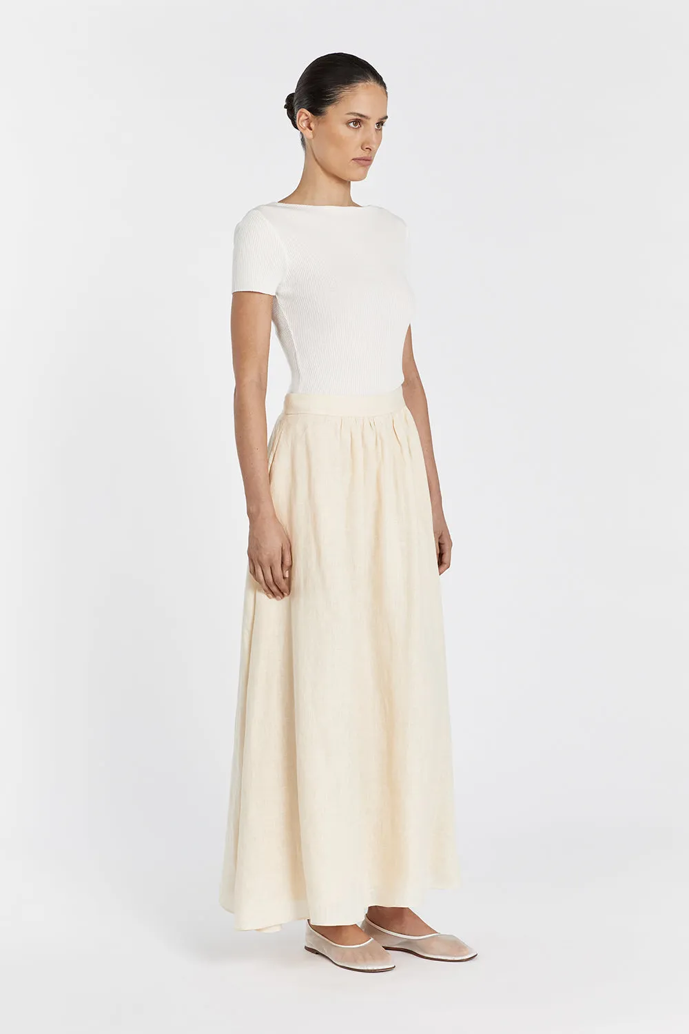 GEMIMA LEMON LINEN MIDI SKIRT sold by Dissh product image thumbnail 3