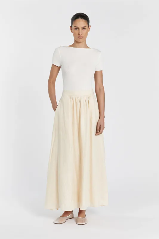 GEMIMA LEMON LINEN MIDI SKIRT sold by Dissh