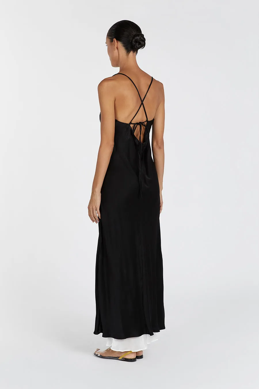 FAY BLACK SATIN V NECK SLIP MAXI DRESS sold by Dissh product image thumbnail 4