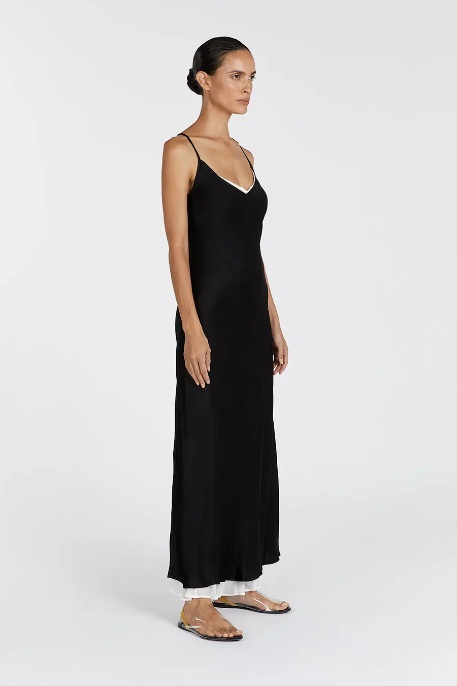 FAY BLACK SATIN V NECK SLIP MAXI DRESS sold by Dissh product image thumbnail 3