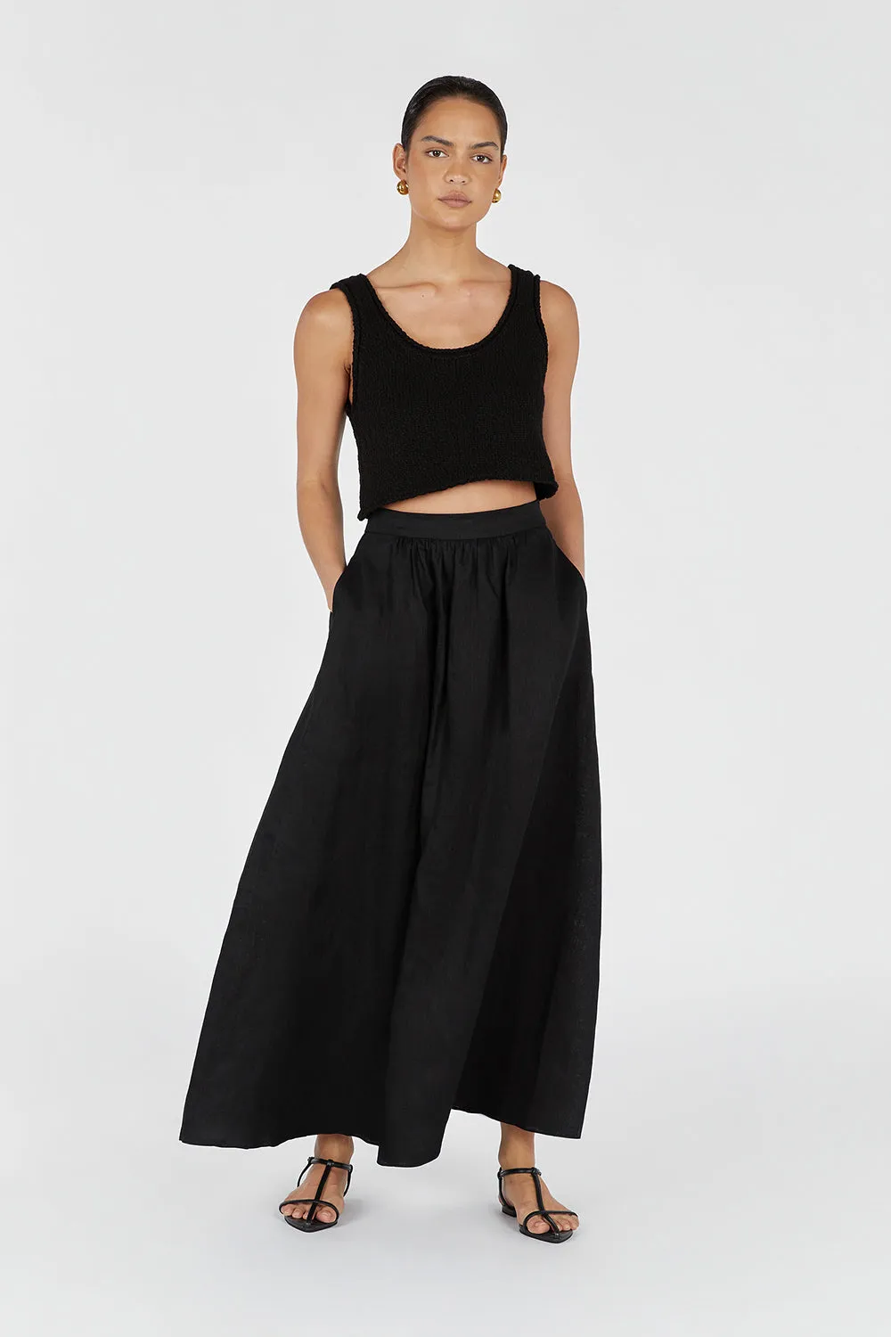 GEMIMA BLACK LINEN MIDI SKIRT sold by Dissh product image thumbnail 3