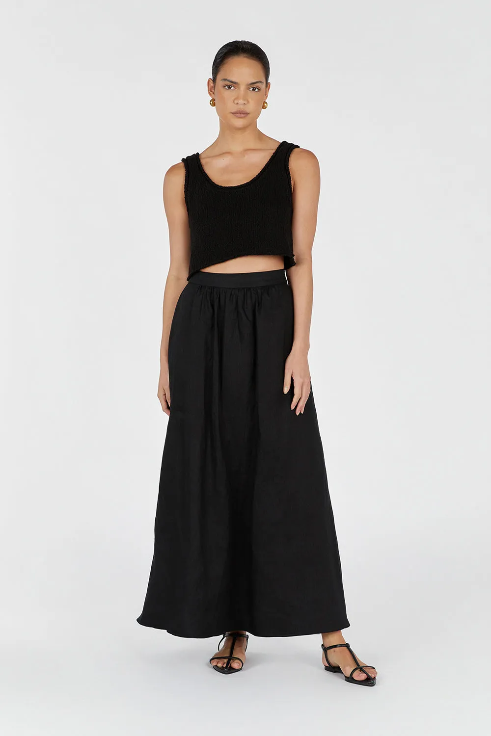 GEMIMA BLACK LINEN MIDI SKIRT sold by Dissh product image thumbnail 2