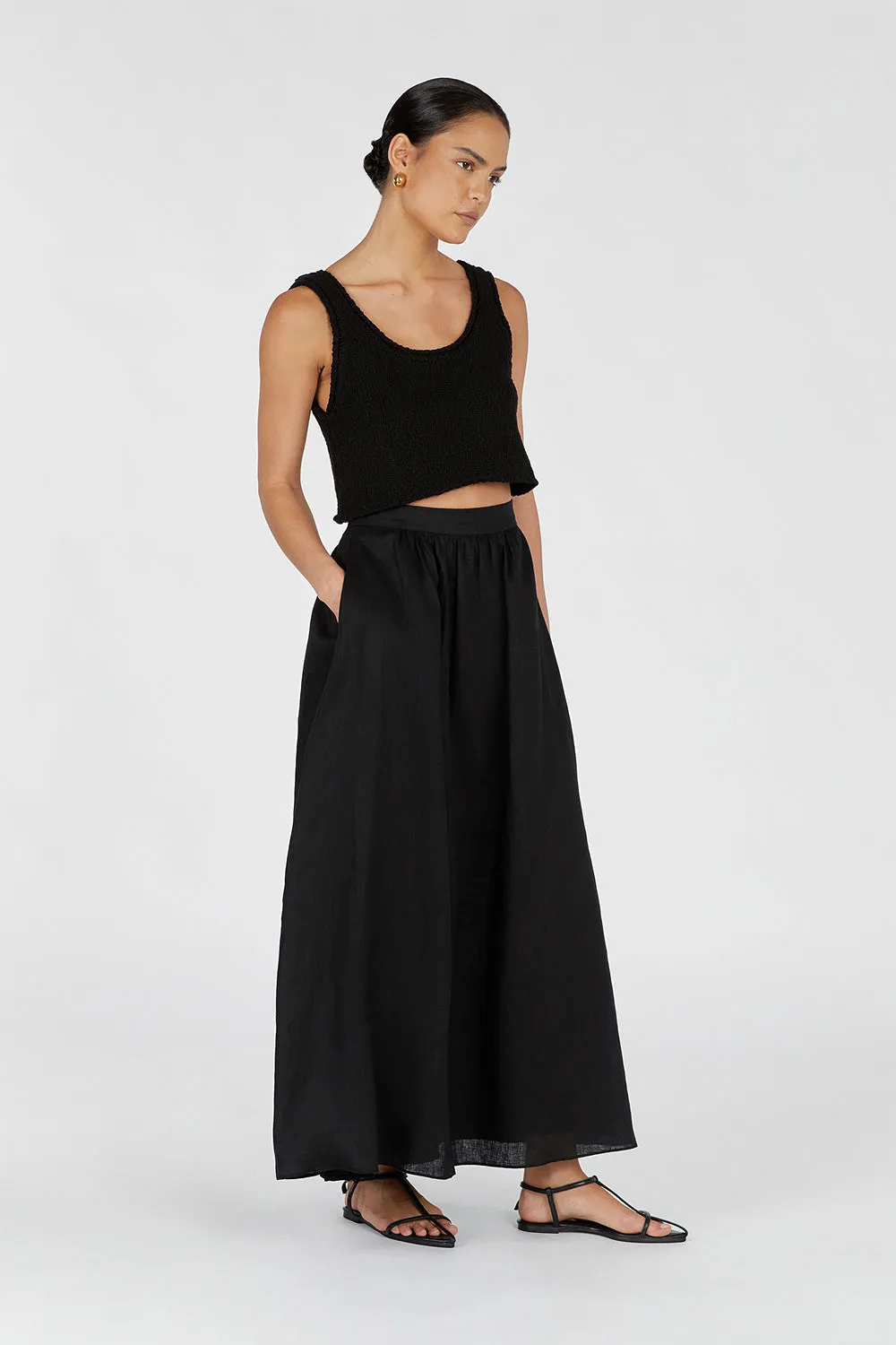 GEMIMA BLACK LINEN MIDI SKIRT sold by Dissh product image thumbnail 4