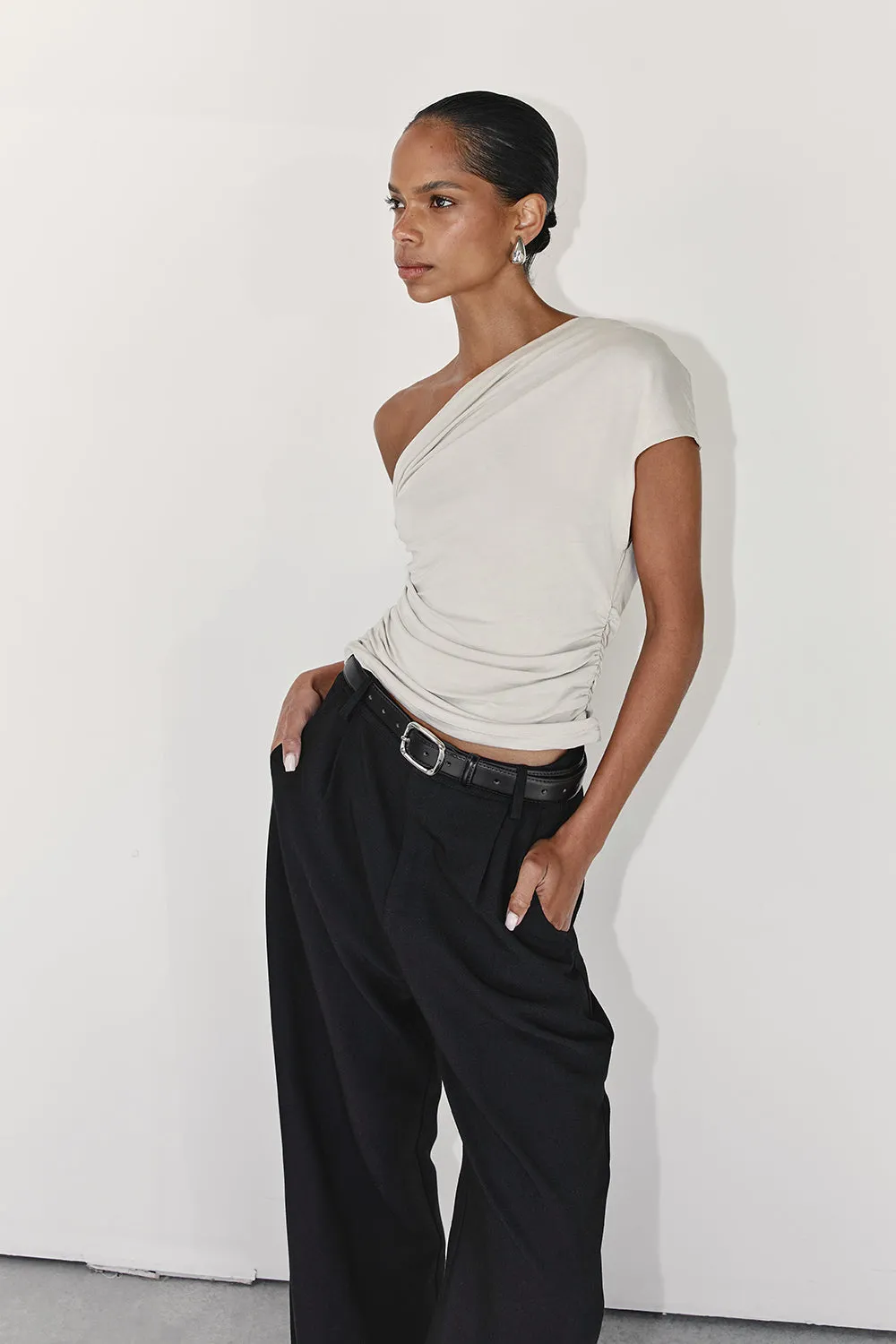 RIO OAT DRAPED TWIST KNIT TOP sold by Dissh