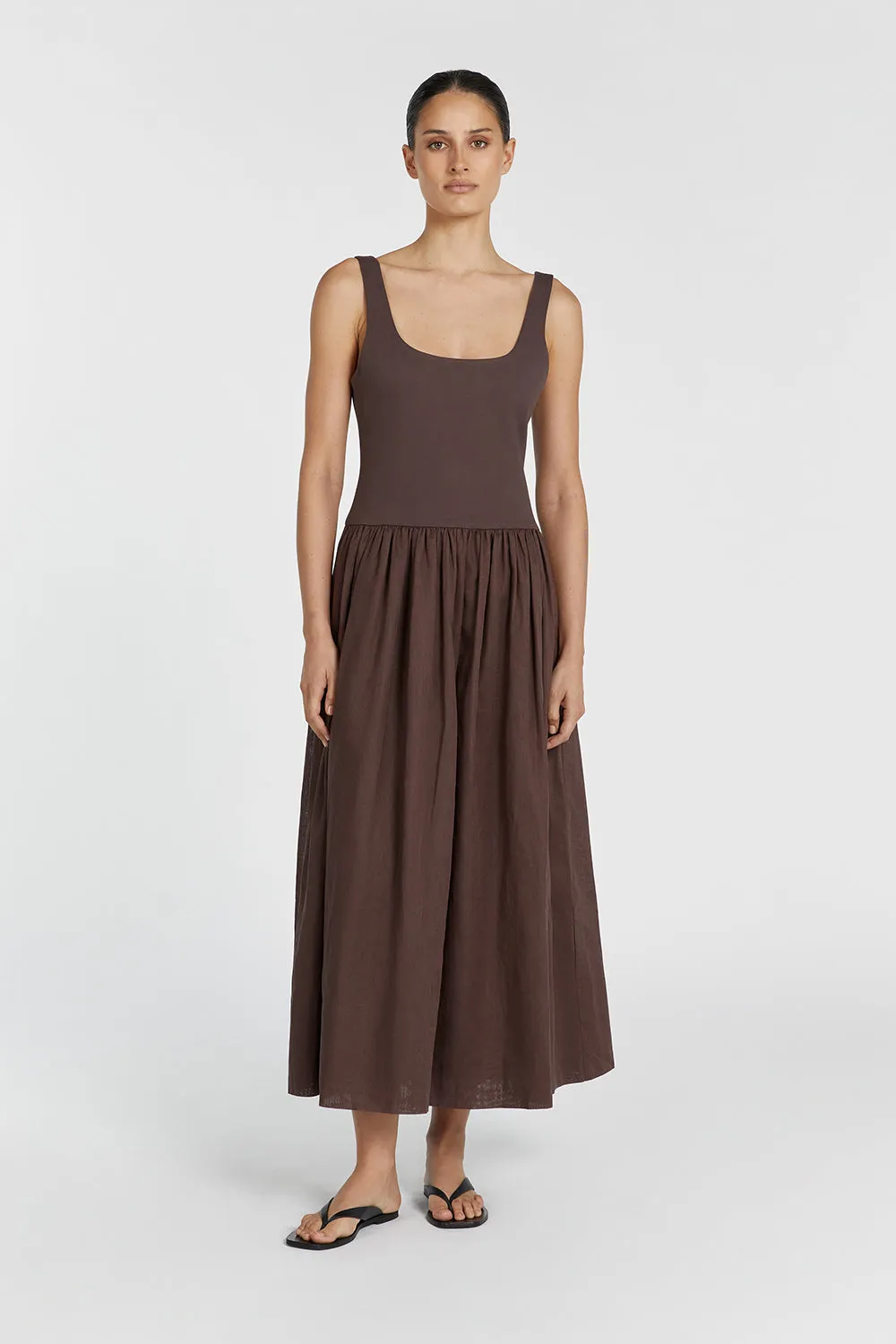 MON BITTER CHOC SCOOP NECK MIDI DRESS sold by Dissh