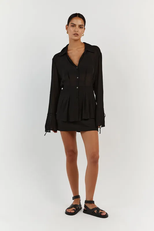 BOWIE BLACK SHEER VISCOSE SHIRT sold by Dissh