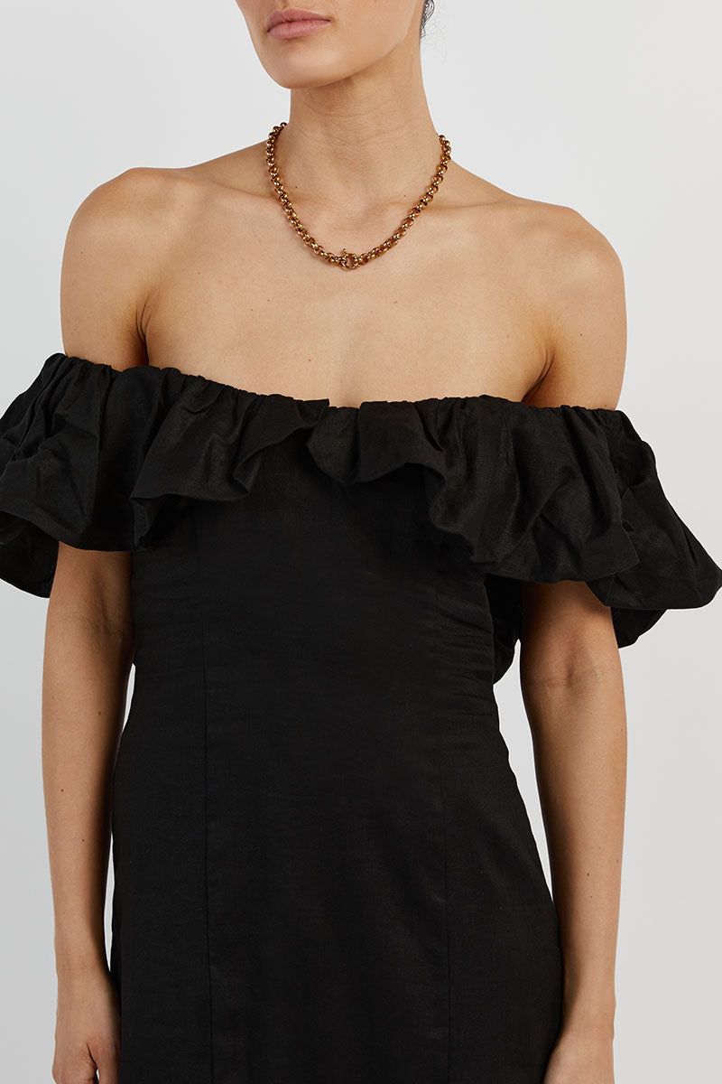 ISABELLE BLACK LINEN MIDI DRESS sold by Dissh product image thumbnail 3