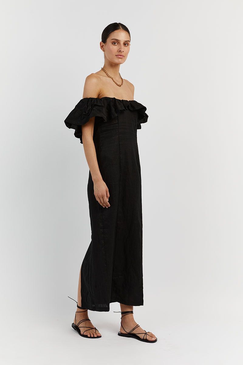 ISABELLE BLACK LINEN MIDI DRESS sold by Dissh product image thumbnail 2