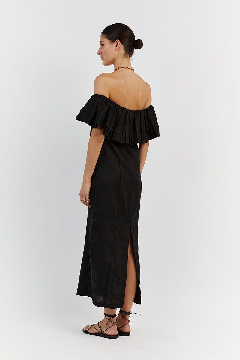 ISABELLE BLACK LINEN MIDI DRESS sold by Dissh product image thumbnail 4
