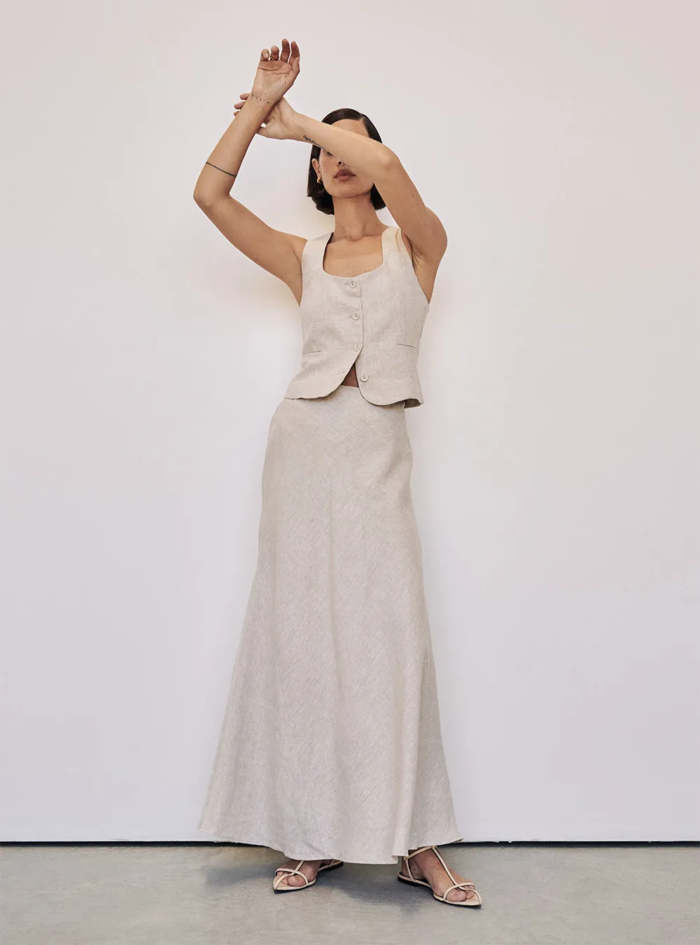 SYRAH NATURAL LINEN MIDI SKIRT sold by Dissh