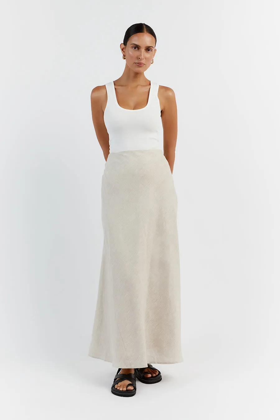 SYRAH NATURAL LINEN MIDI SKIRT sold by Dissh product image thumbnail 3