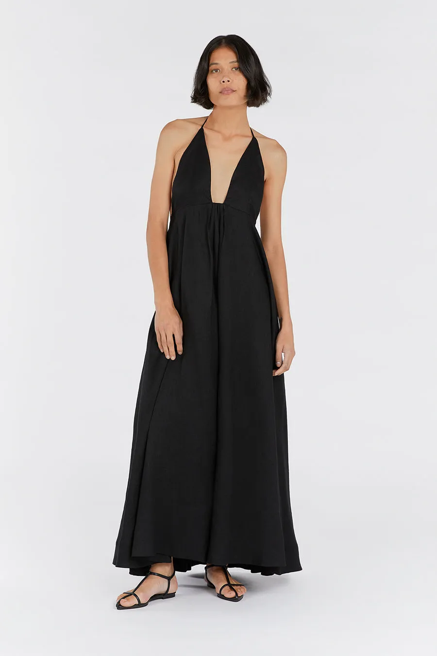SICILY BLACK LINEN MAXI DRESS sold by Dissh