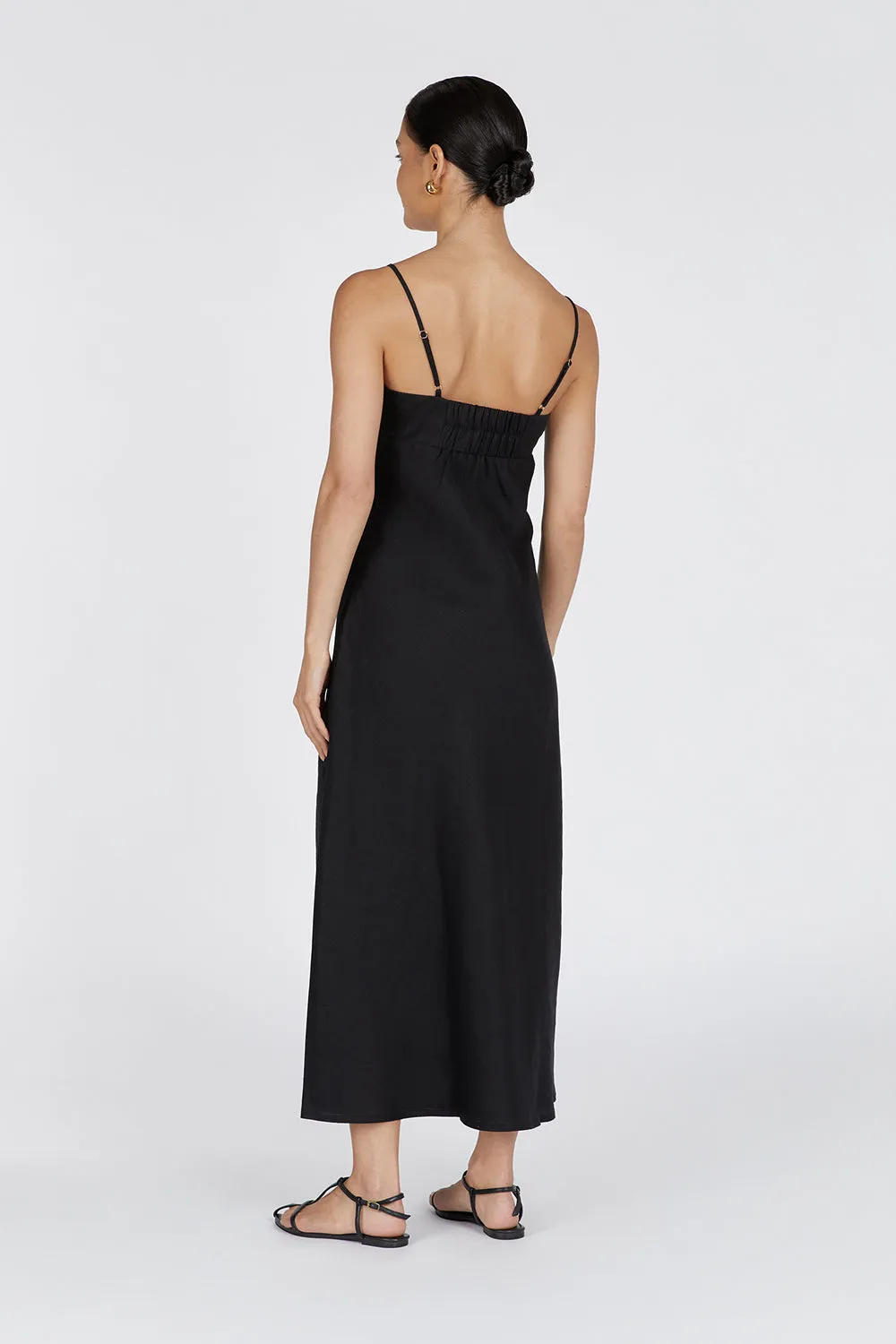 LUCIA BLACK LINEN MIDI DRESS sold by Dissh product image thumbnail 4