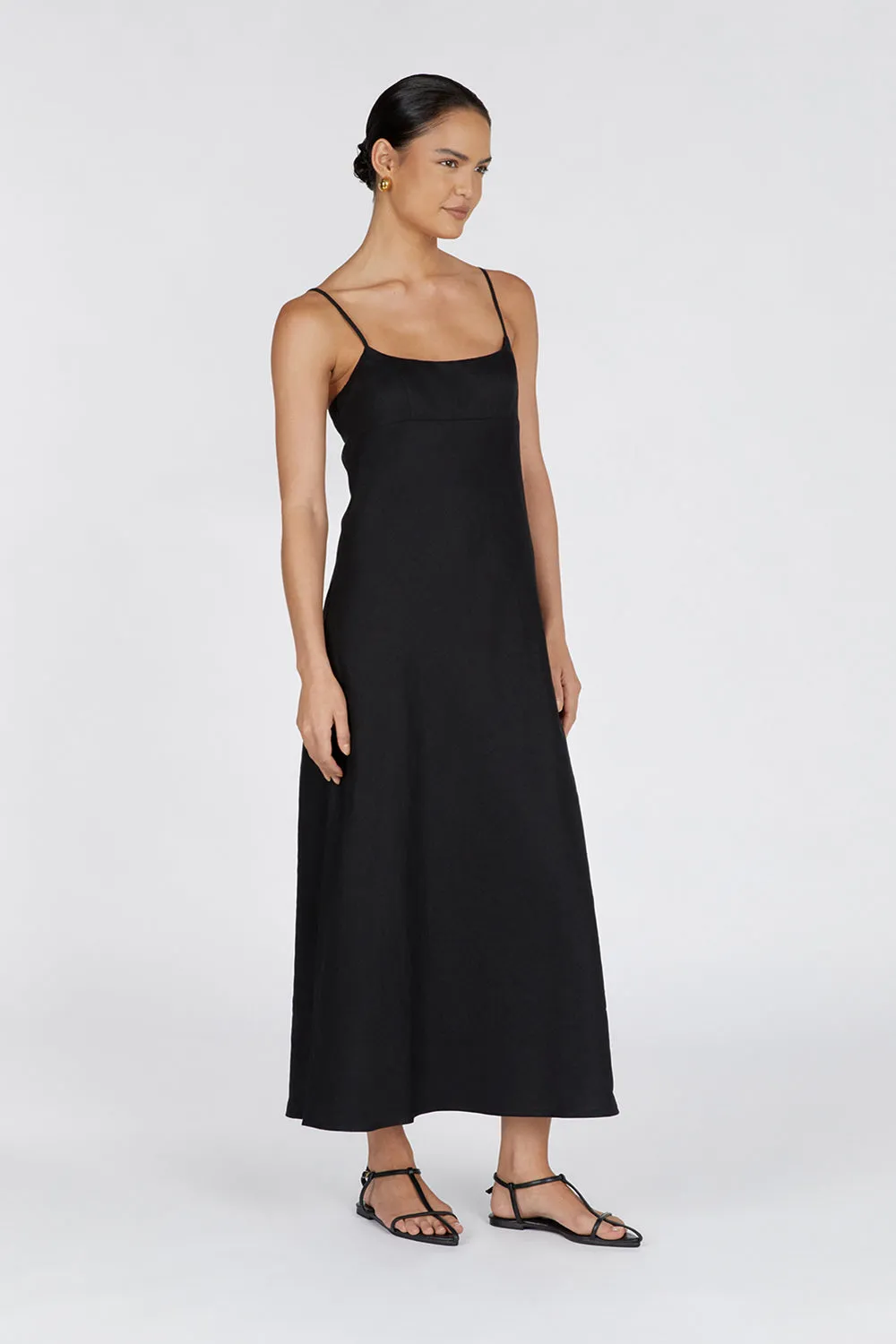 LUCIA BLACK LINEN MIDI DRESS sold by Dissh product image thumbnail 3