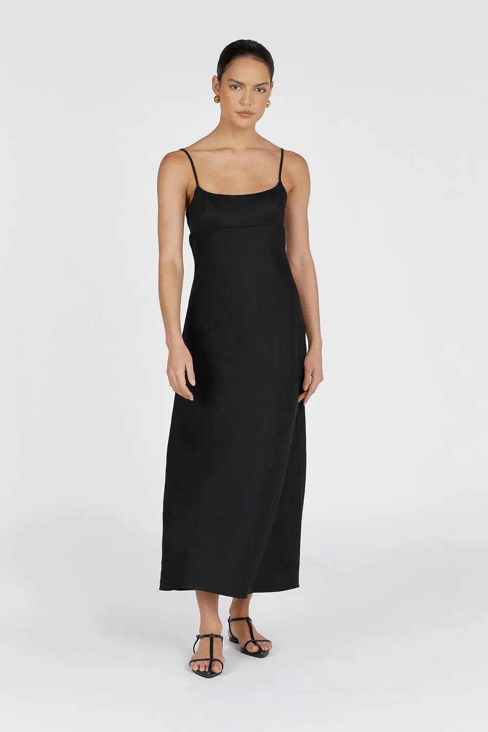 LUCIA BLACK LINEN MIDI DRESS sold by Dissh product image thumbnail 2