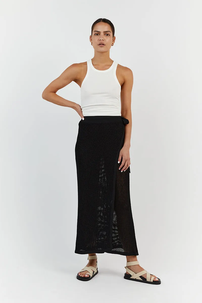 OPHELIA BLACK CROCHET WRAP SKIRT sold by Dissh