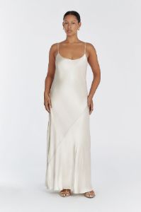 MYA CREAM SATIN SLIP MAXI DRESS sold by Dissh