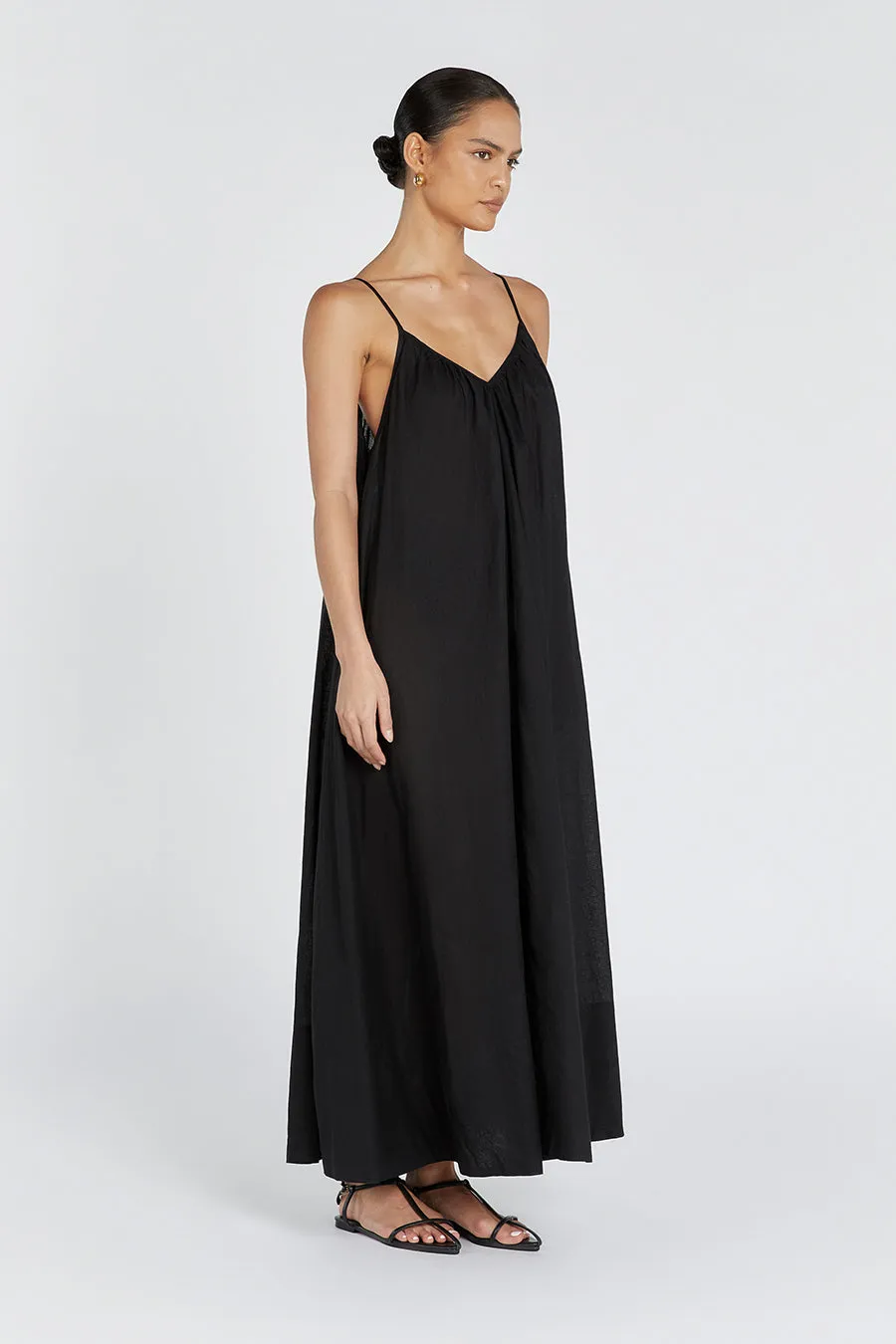 CAPRI BLACK LINEN SHEER MAXI DRESS sold by Dissh product image thumbnail 4