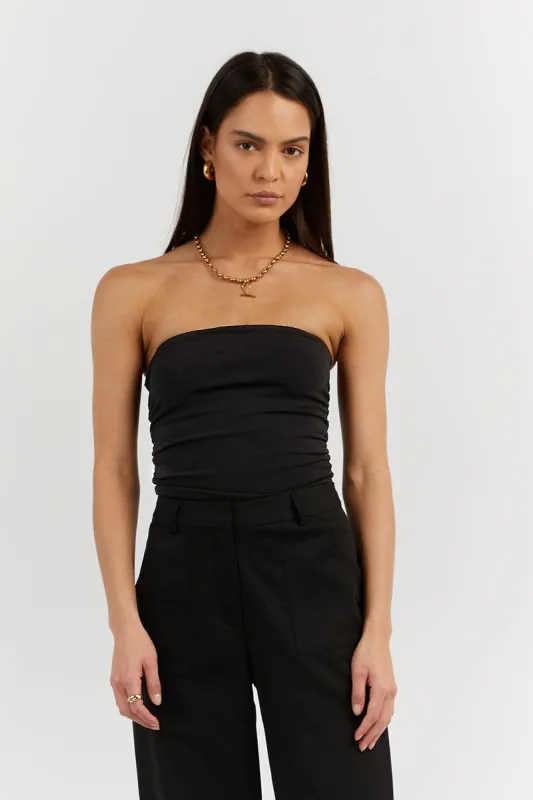 CARRIE BLACK BANDEAU KNIT TOP sold by Dissh