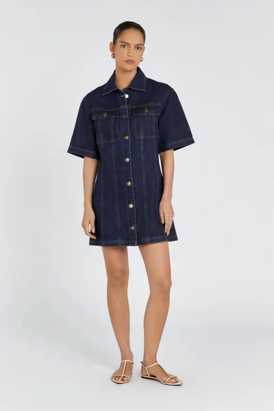 ALFRED INDIGO DENIM MINI DRESS sold by Dissh