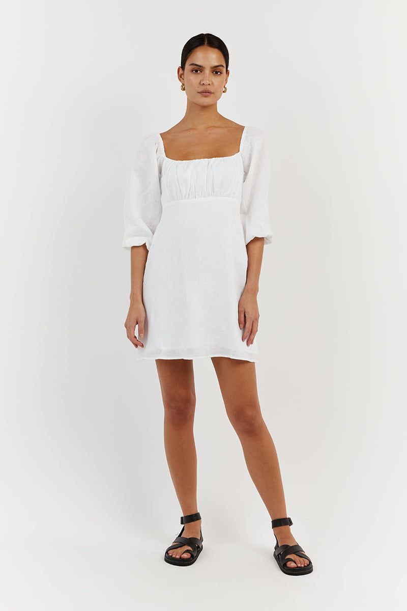 LILAH WHITE LINEN MINI DRESS sold by Dissh