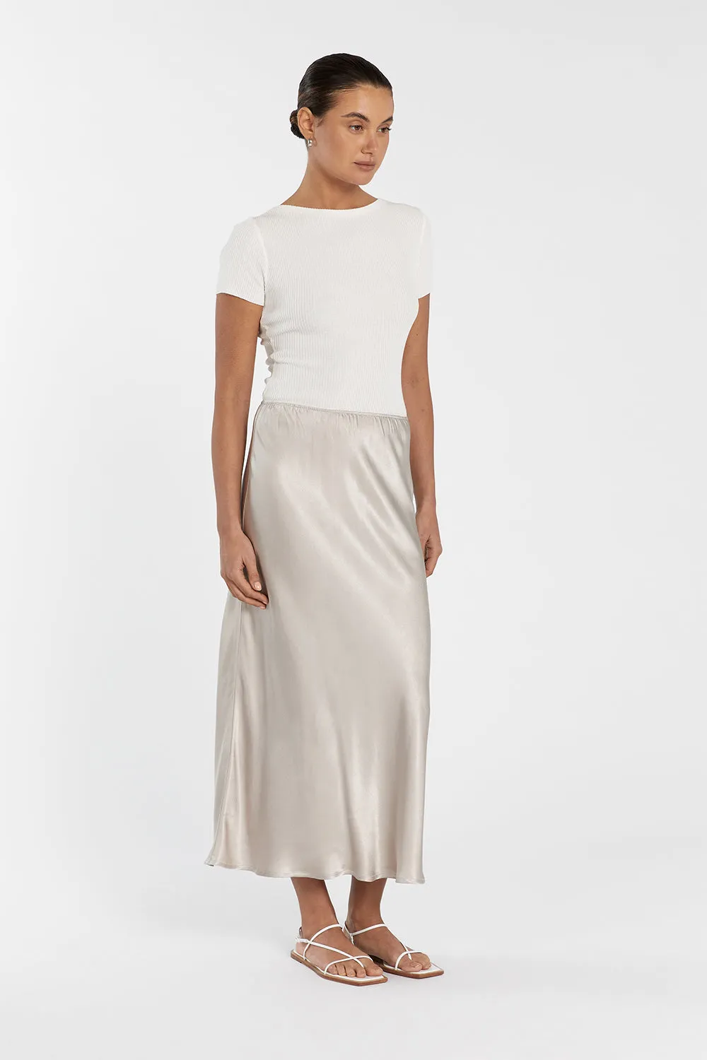 EMELIA CHALK SATIN MIDI SKIRT sold by Dissh product image thumbnail 3