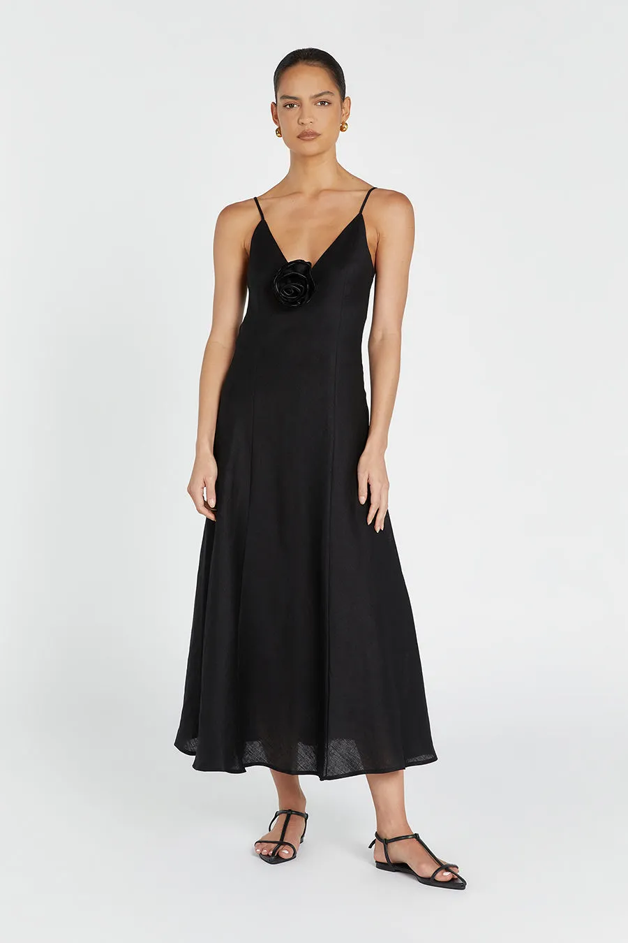 ROSETTE BLACK LINEN MAXI DRESS sold by Dissh