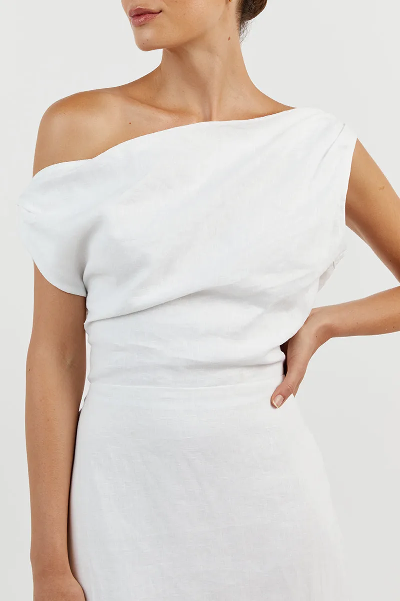CASS WHITE LINEN ASYM MIDI DRESS sold by Dissh product image thumbnail 5