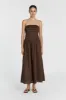 CATANIA BITTER CHOC LINEN STRAPLESS MIDI DRESS sold by Dissh
