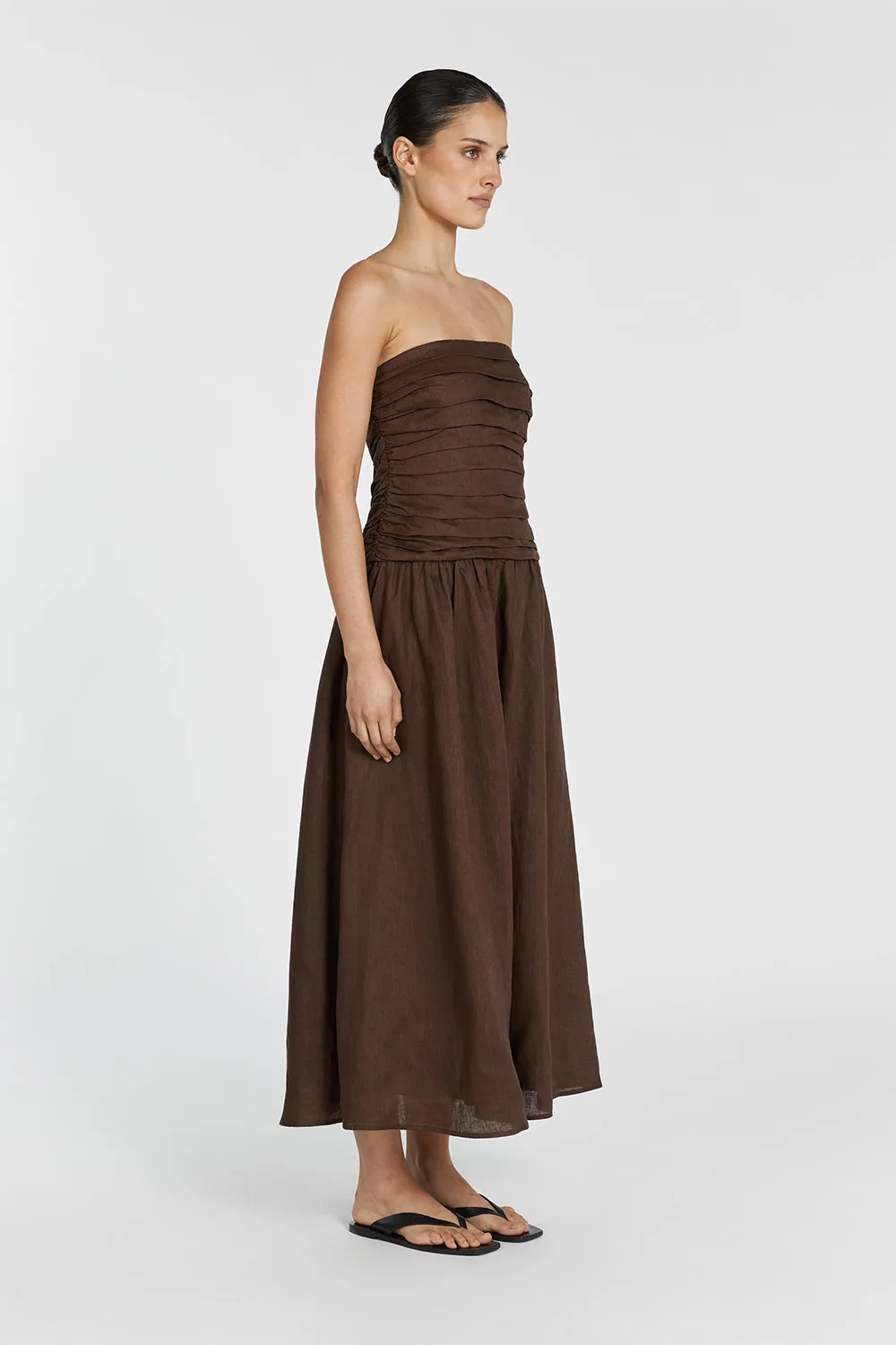 CATANIA BITTER CHOC LINEN STRAPLESS MIDI DRESS sold by Dissh product image thumbnail 4