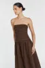 CATANIA BITTER CHOC LINEN STRAPLESS MIDI DRESS sold by Dissh