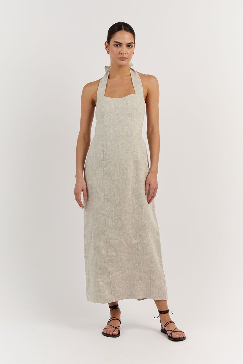 WILLOW NATURAL LINEN LONG DRESS sold by Dissh
