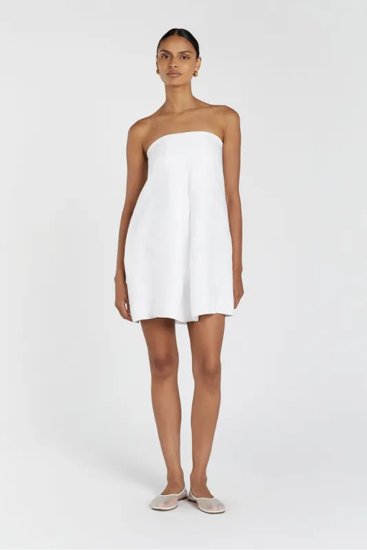 SIMONA WHITE LINEN MINI DRESS sold by Dissh