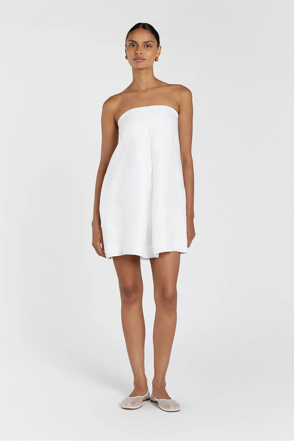 SIMONA WHITE LINEN MINI DRESS sold by Dissh