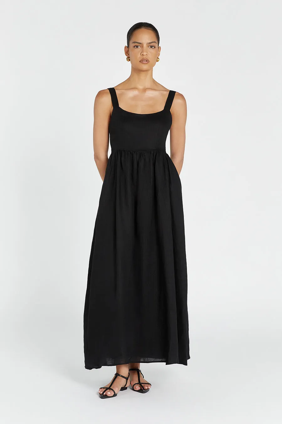 SPENCER BLACK LINEN MIDI DRESS sold by Dissh