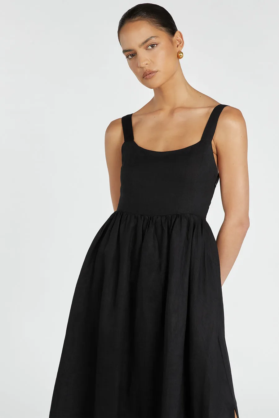 SPENCER BLACK LINEN MIDI DRESS sold by Dissh product image thumbnail 2