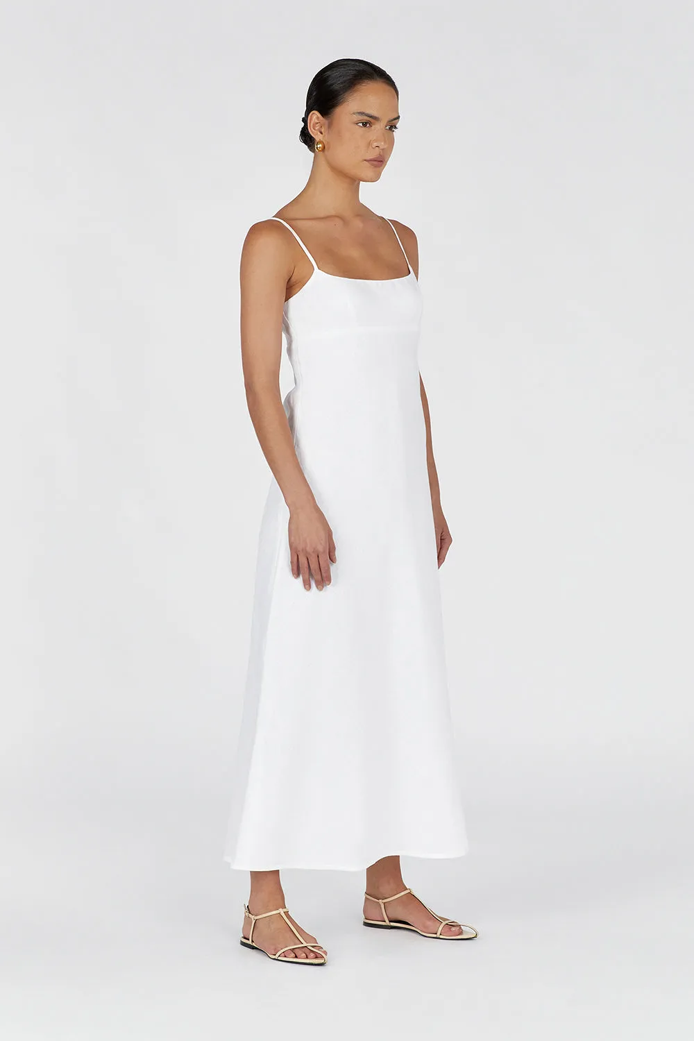 LUCIA WHITE LINEN MIDI DRESS sold by Dissh product image thumbnail 3