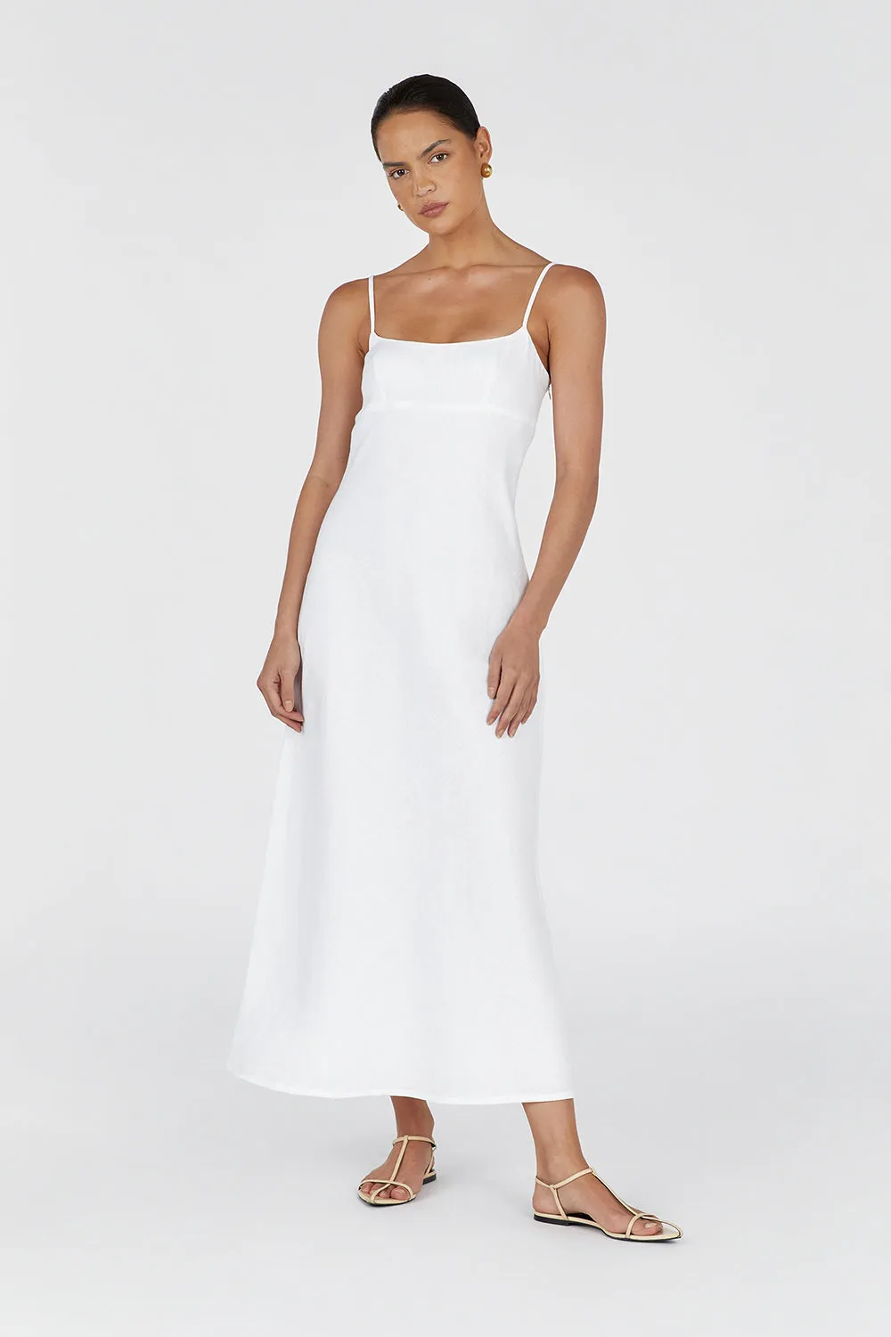LUCIA WHITE LINEN MIDI DRESS sold by Dissh product image thumbnail 2