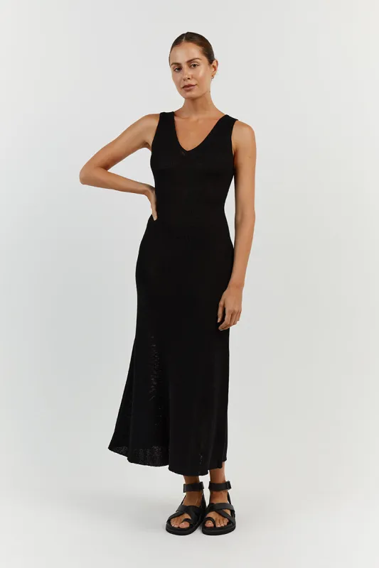 ASHER BLACK V NECK MIDI DRESS sold by Dissh