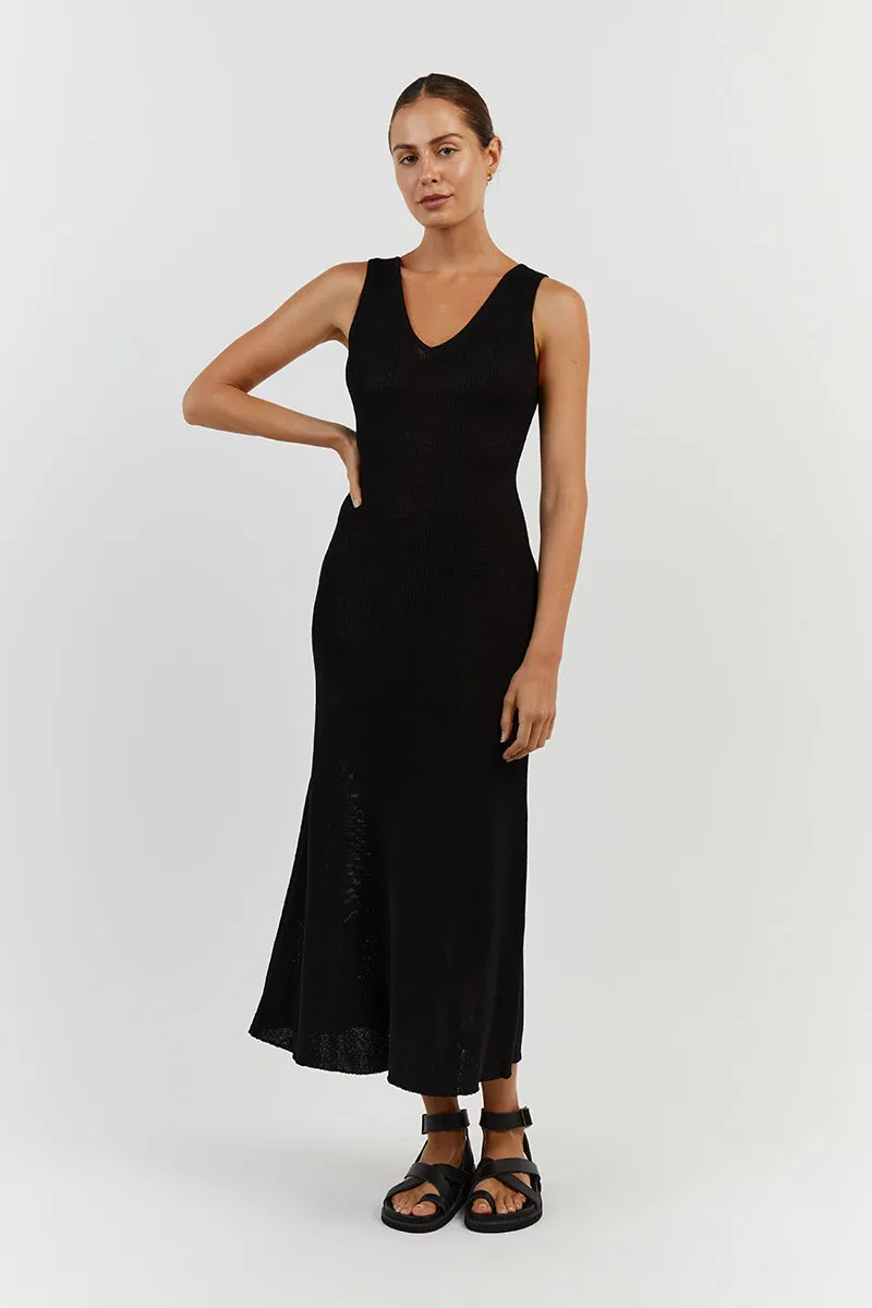 ASHER BLACK V NECK MIDI DRESS sold by Dissh