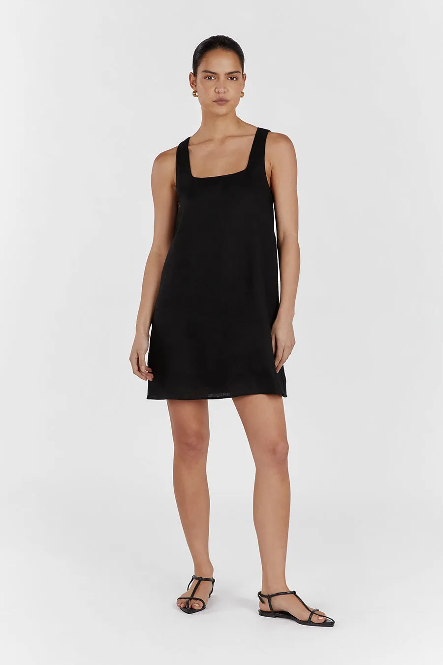 SHANNON BLACK LINEN MINI DRESS sold by Dissh
