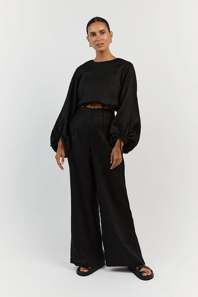 MOLLY BLACK LINEN CROP TOP sold by Dissh